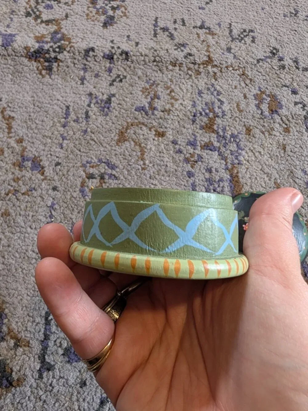 Wood Trinket Box Hand Painted Flower and Bird Jewelry Desk Container Vintage Box